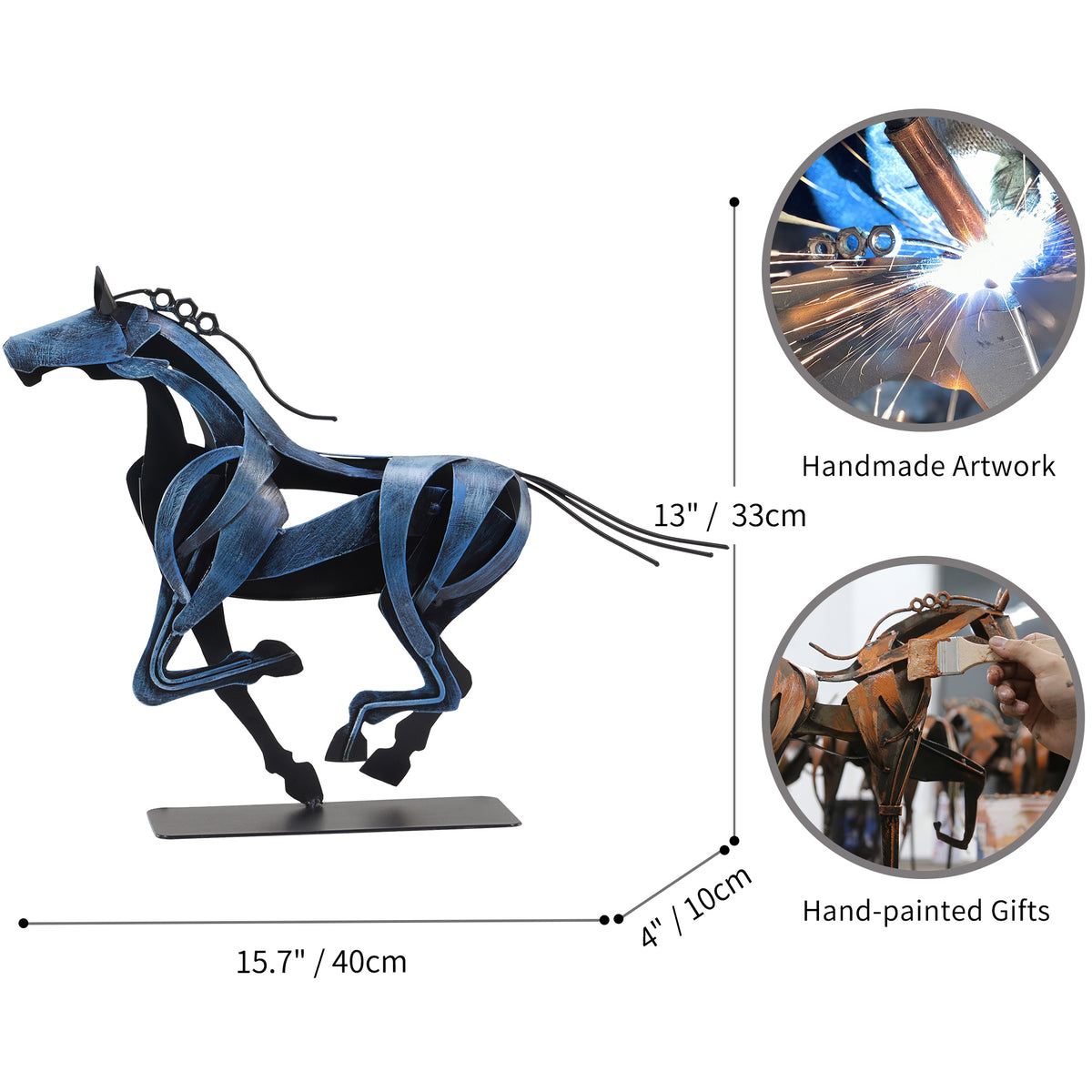 SunBlogs Art Handmade & Hand-painted Metal Horse Sculpture Gifts for Horse Lovers