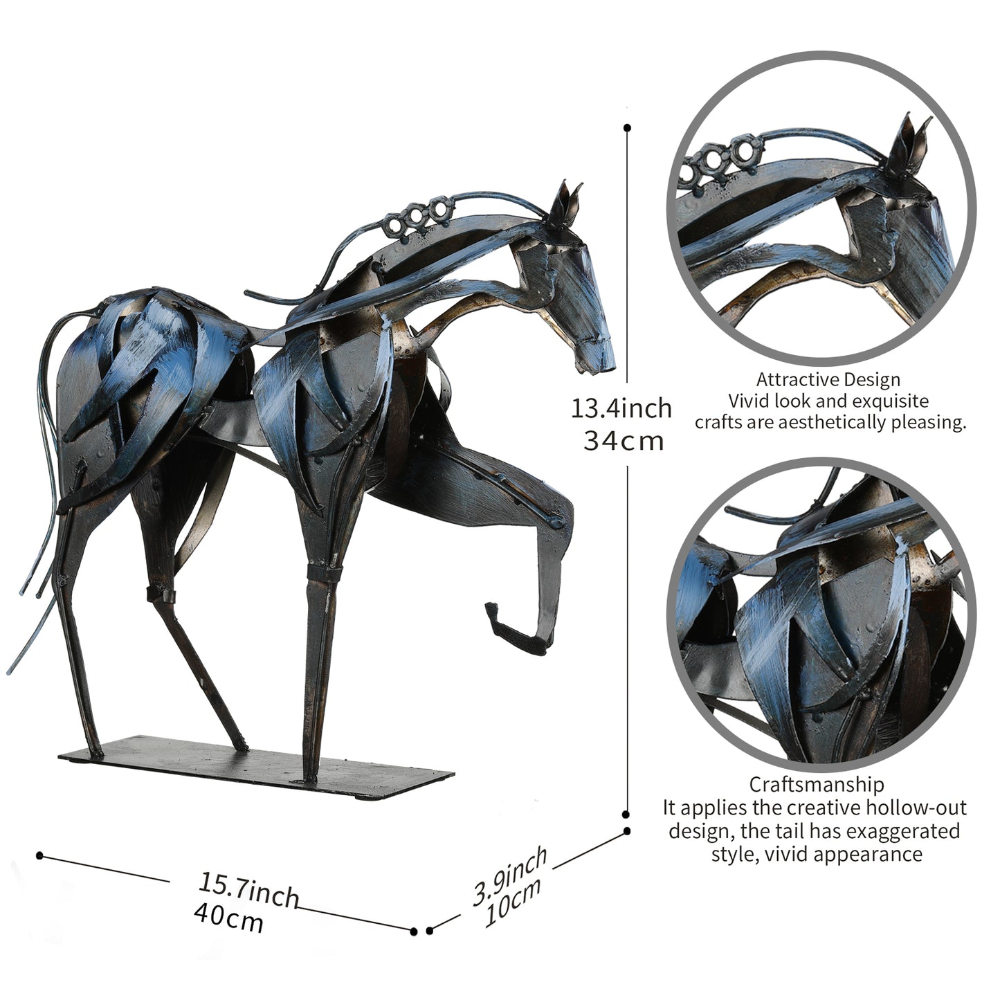 SunBlogs Art Metal Horse Statue & Sculpture Decor