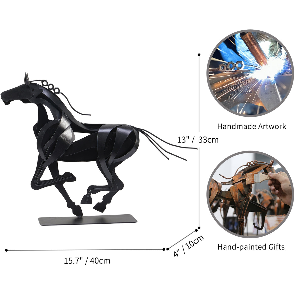 SunBlogs Art Handmade & Hand-painted Metal Horse Sculpture Gifts for Horse Lovers