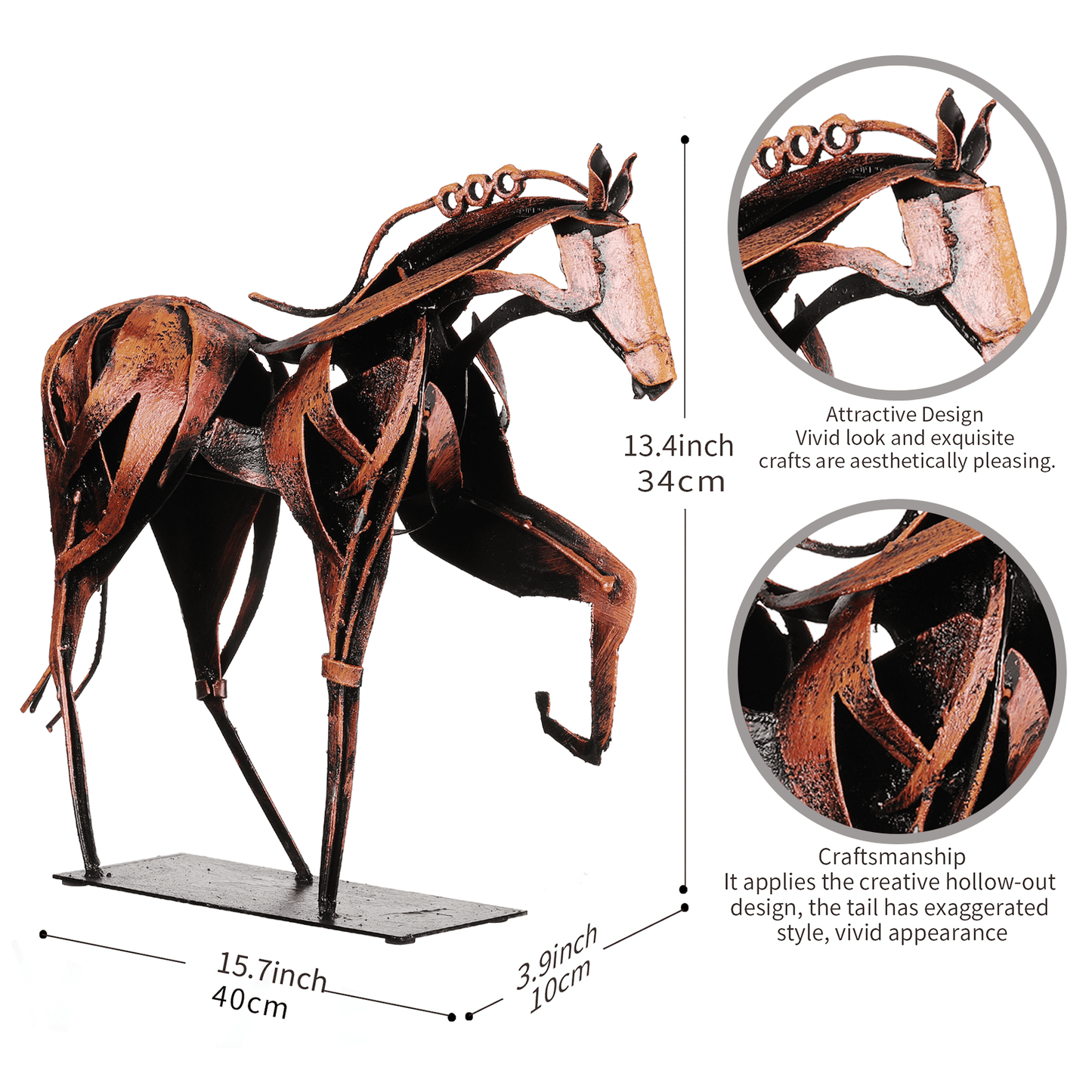 SunBlogs Art Metal Horse Statue & Sculpture Decor