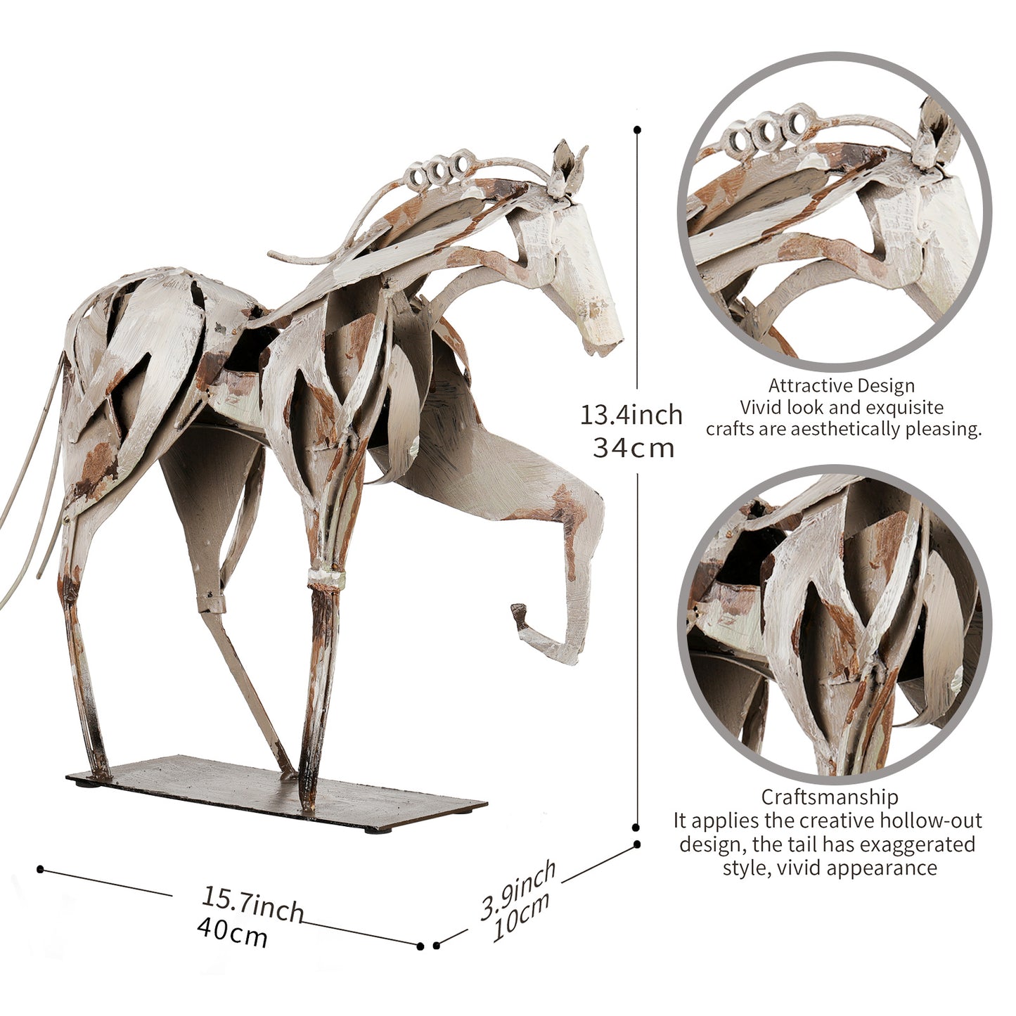 SunBlogs Art Handmade & Hand-painted Metal Horse Sculpture for Horse Lovers