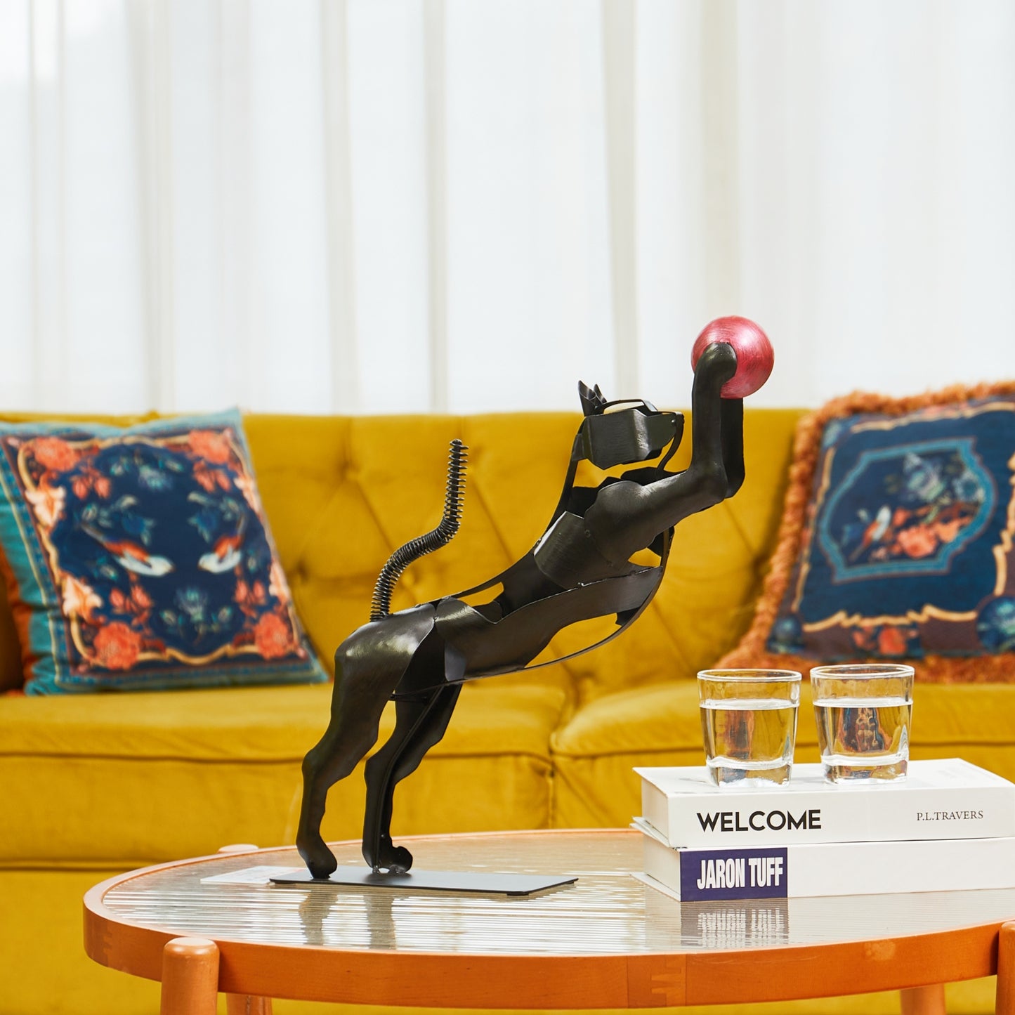 SunBlogs Art Metal Cat Statue & Sculpture Decor