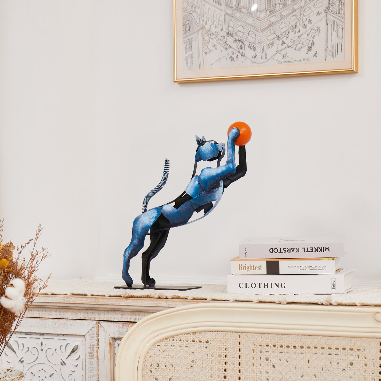 SunBlogs Art Metal Cat Statue & Sculpture Decor