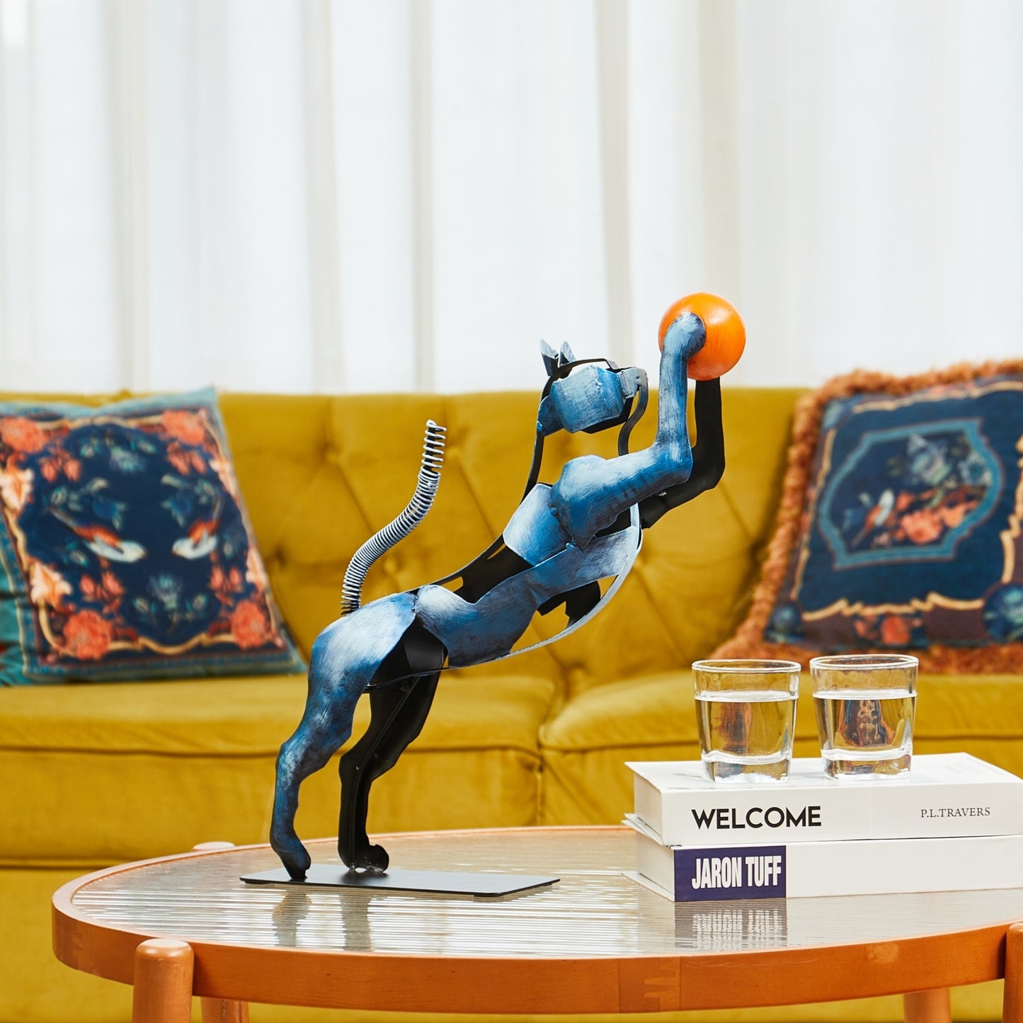 SunBlogs Art Metal Cat Statue & Sculpture Decor