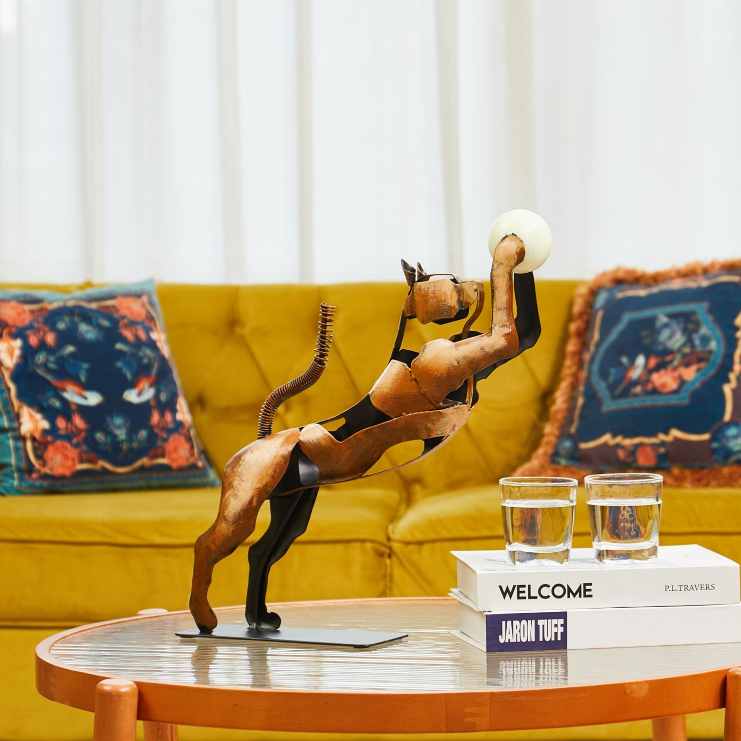 SunBlogs Art Metal Cat Statue & Sculpture Decor