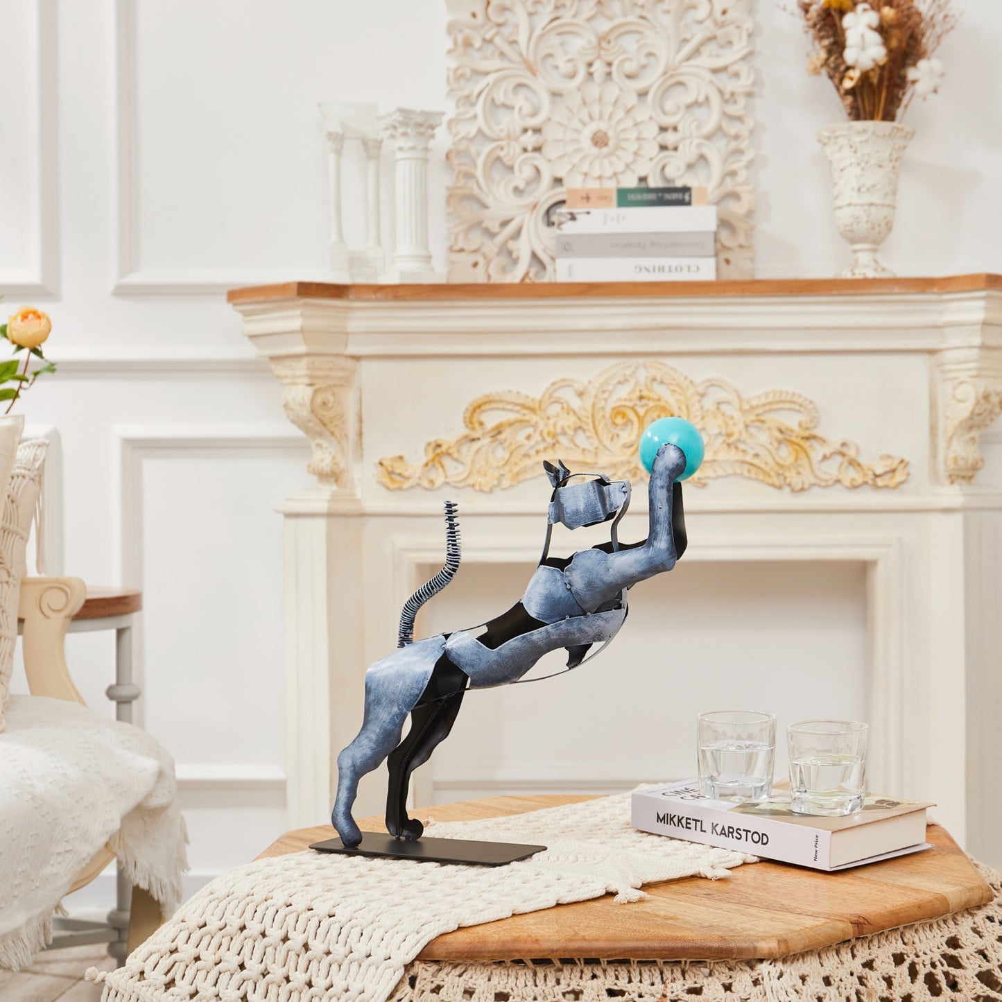 SunBlogs Art Metal Cat Statue & Sculpture Decor