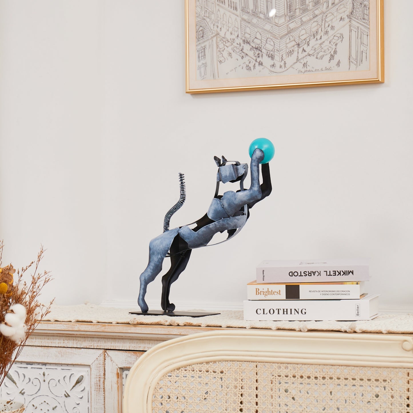 SunBlogs Art Metal Cat Statue & Sculpture Decor