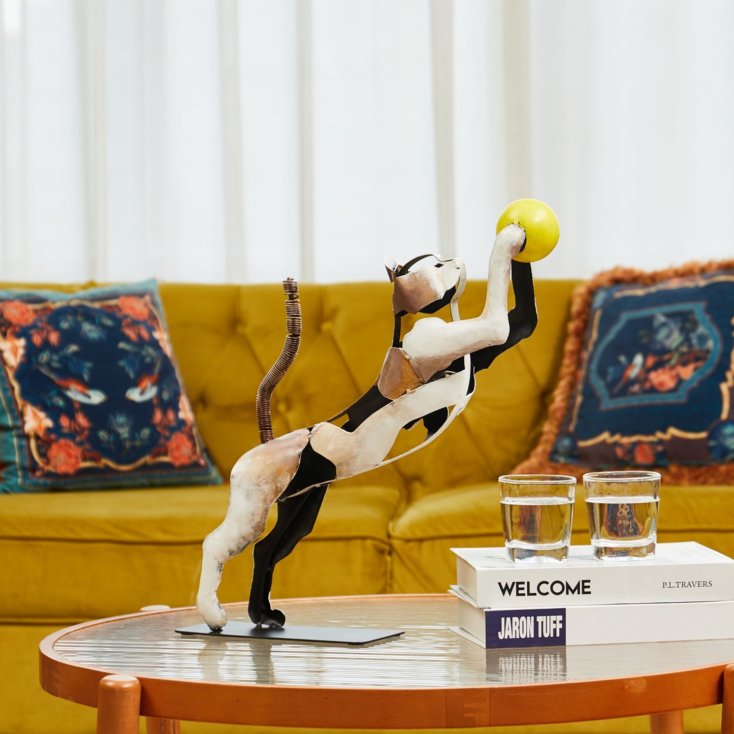 SunBlogs Art Metal Cat Statue & Sculpture Decor