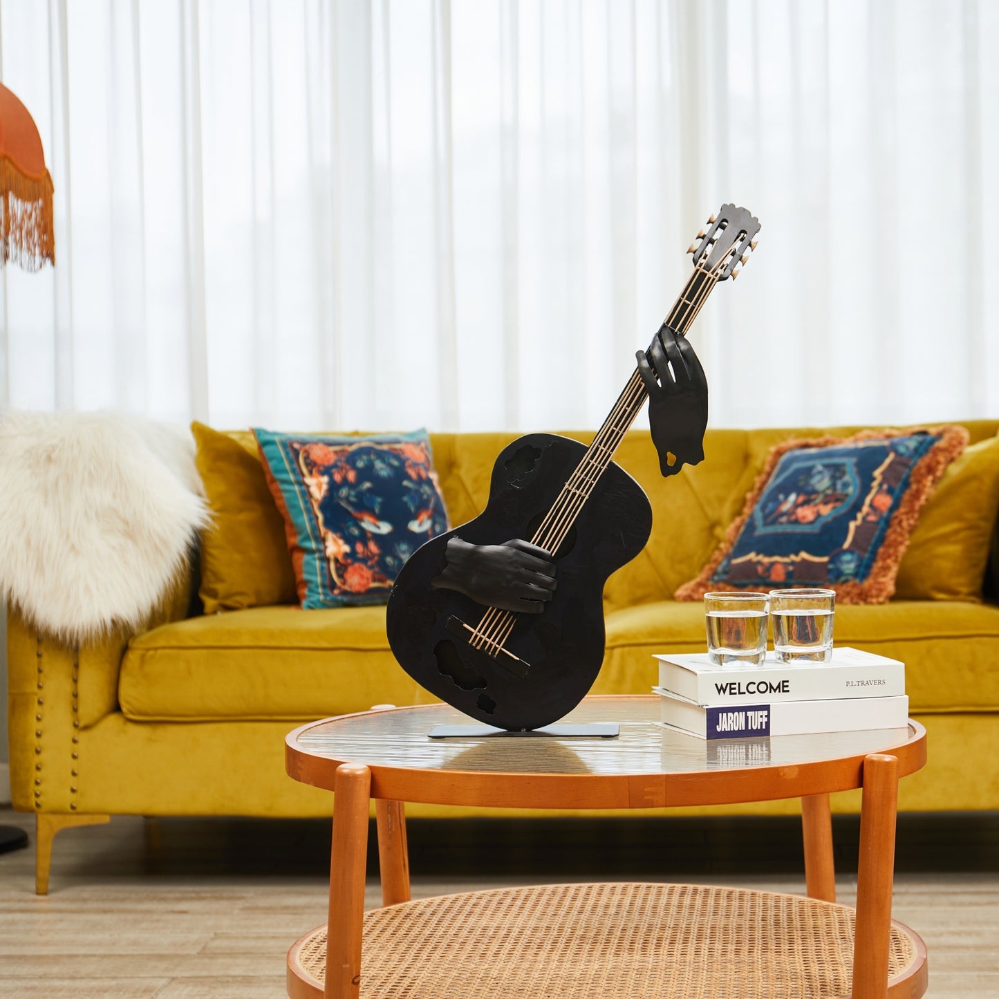 SunBlogs Art Metal Guitar Statue & Sculpture Decor