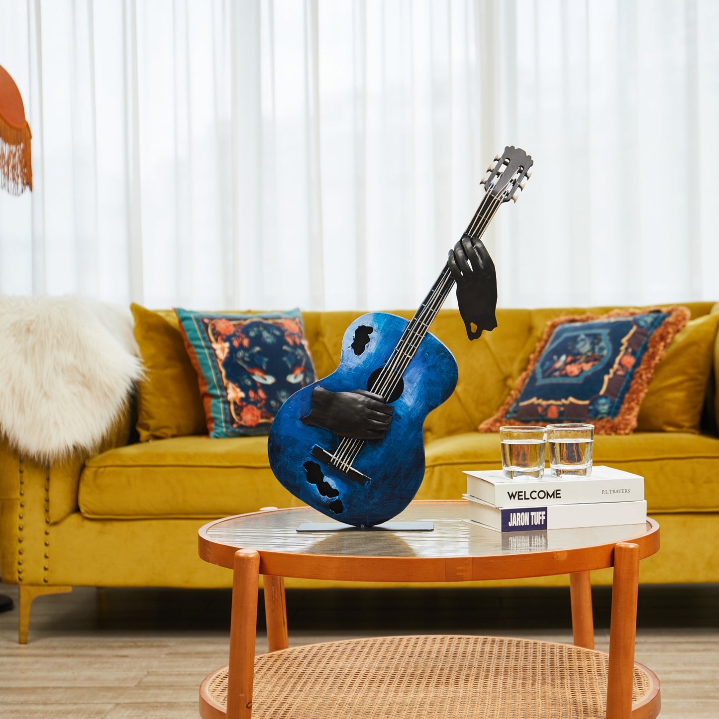 SunBlogs Art Metal Guitar Statue & Sculpture Decor