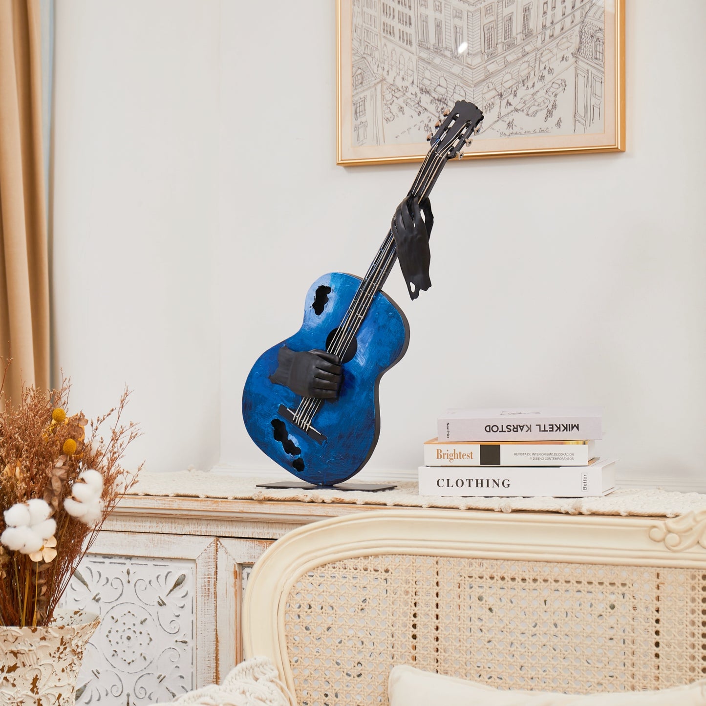 SunBlogs Art Metal Guitar Statue & Sculpture Decor