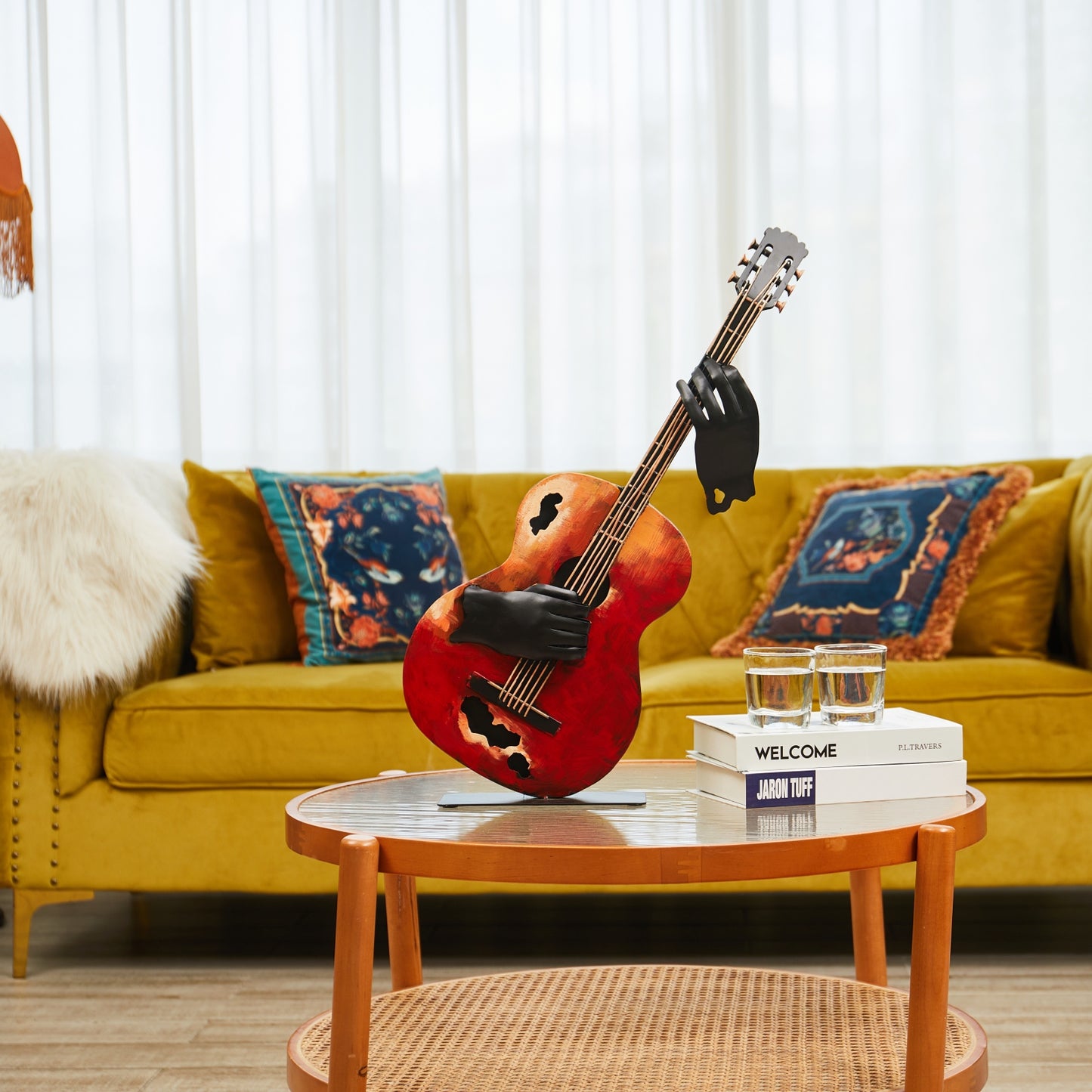 SunBlogs Art Metal Guitar Statue & Sculpture Decor