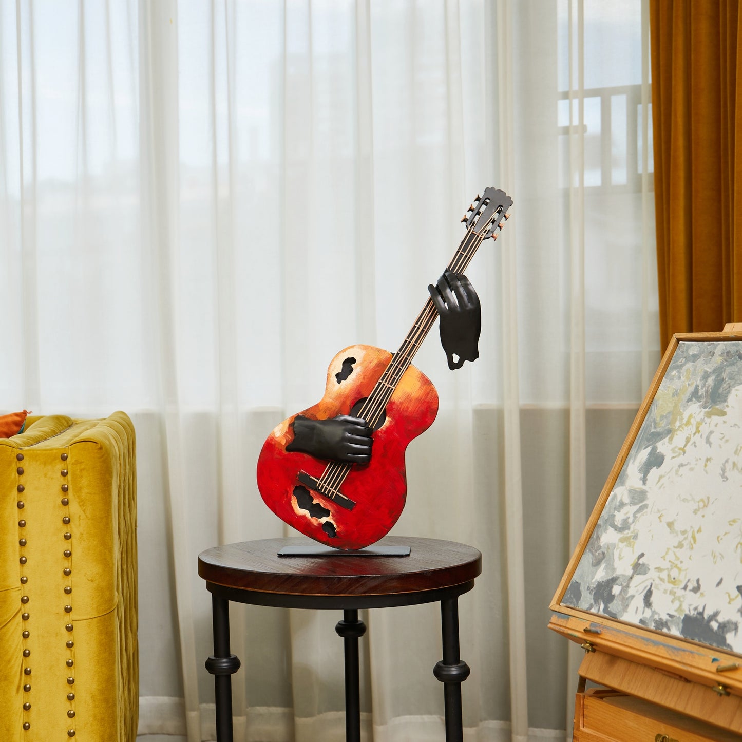 SunBlogs Art Metal Guitar Statue & Sculpture Decor