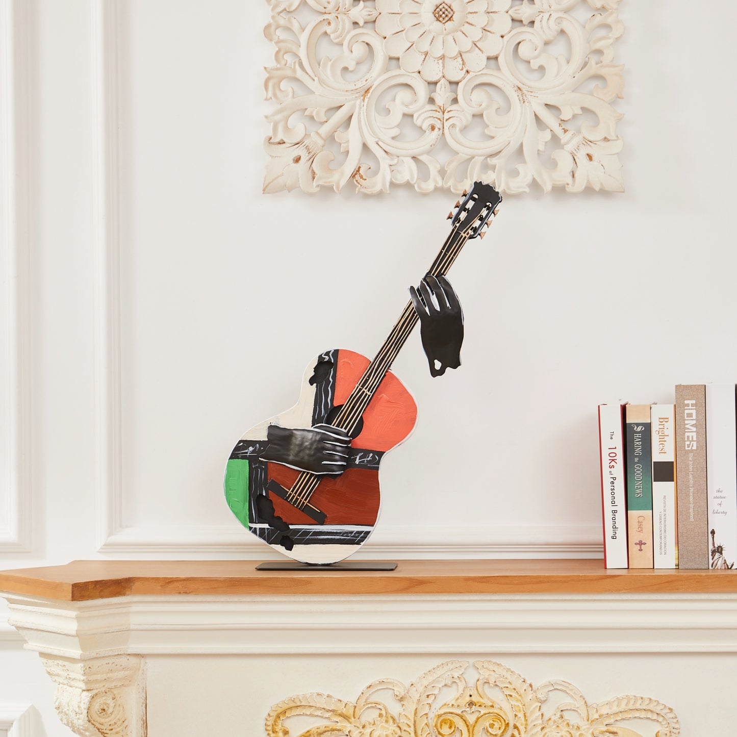 SunBlogs Art Metal Guitar Statue & Sculpture Decor