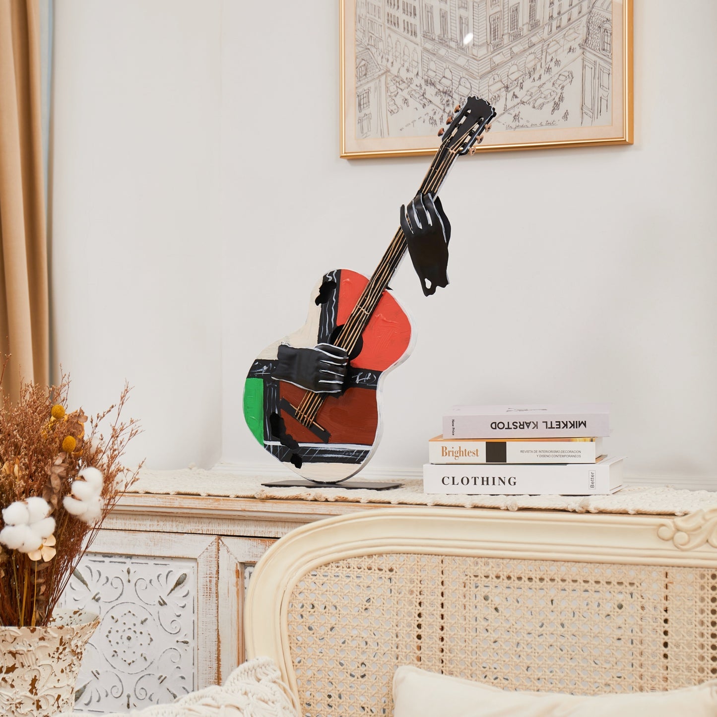 SunBlogs Art Metal Guitar Statue & Sculpture Decor