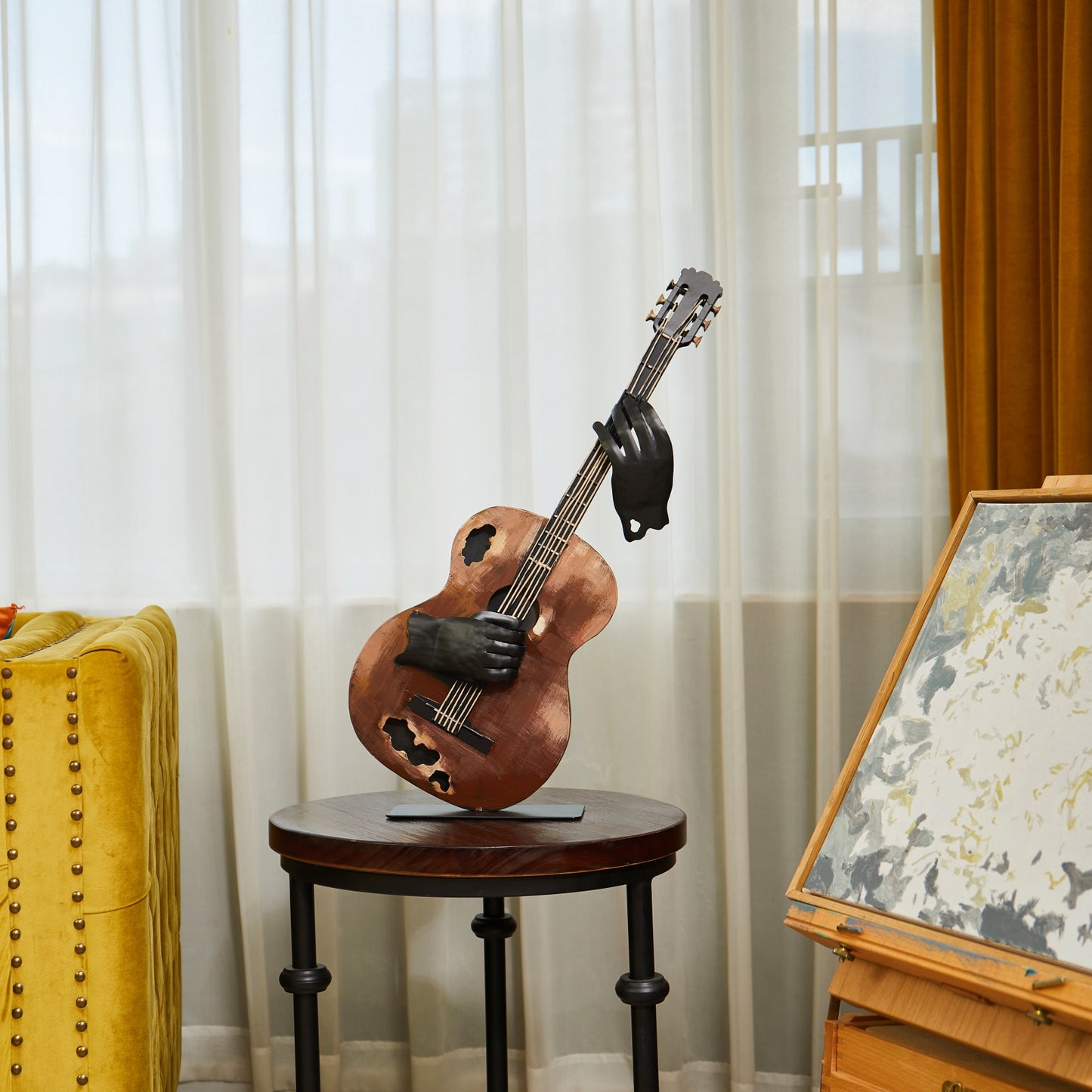 SunBlogs Art Metal Guitar Statue & Sculpture Decor