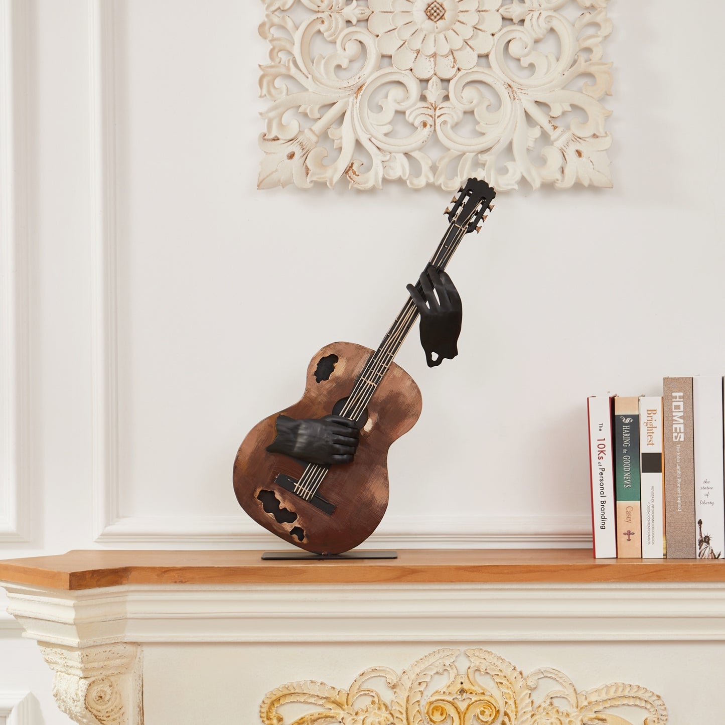 SunBlogs Art Metal Guitar Statue & Sculpture Decor