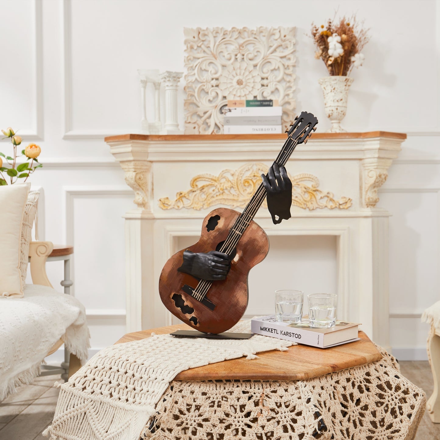 SunBlogs Art Metal Guitar Statue & Sculpture Decor