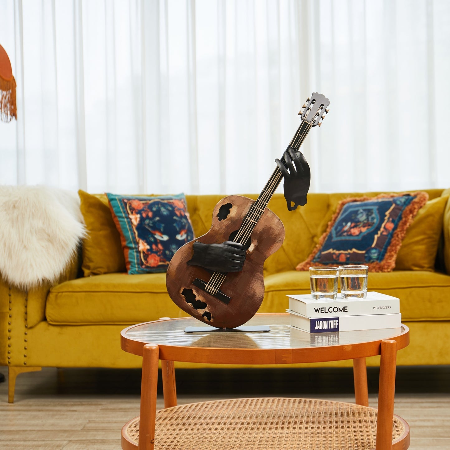 SunBlogs Art Metal Guitar Statue & Sculpture Decor