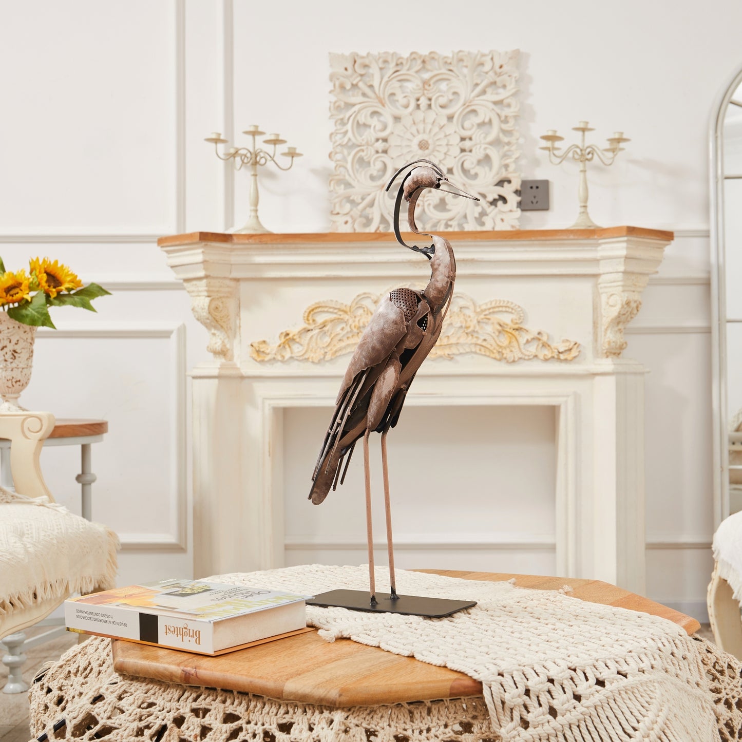 SunBlogs Art Metal Heron Statue & Sculpture Decor