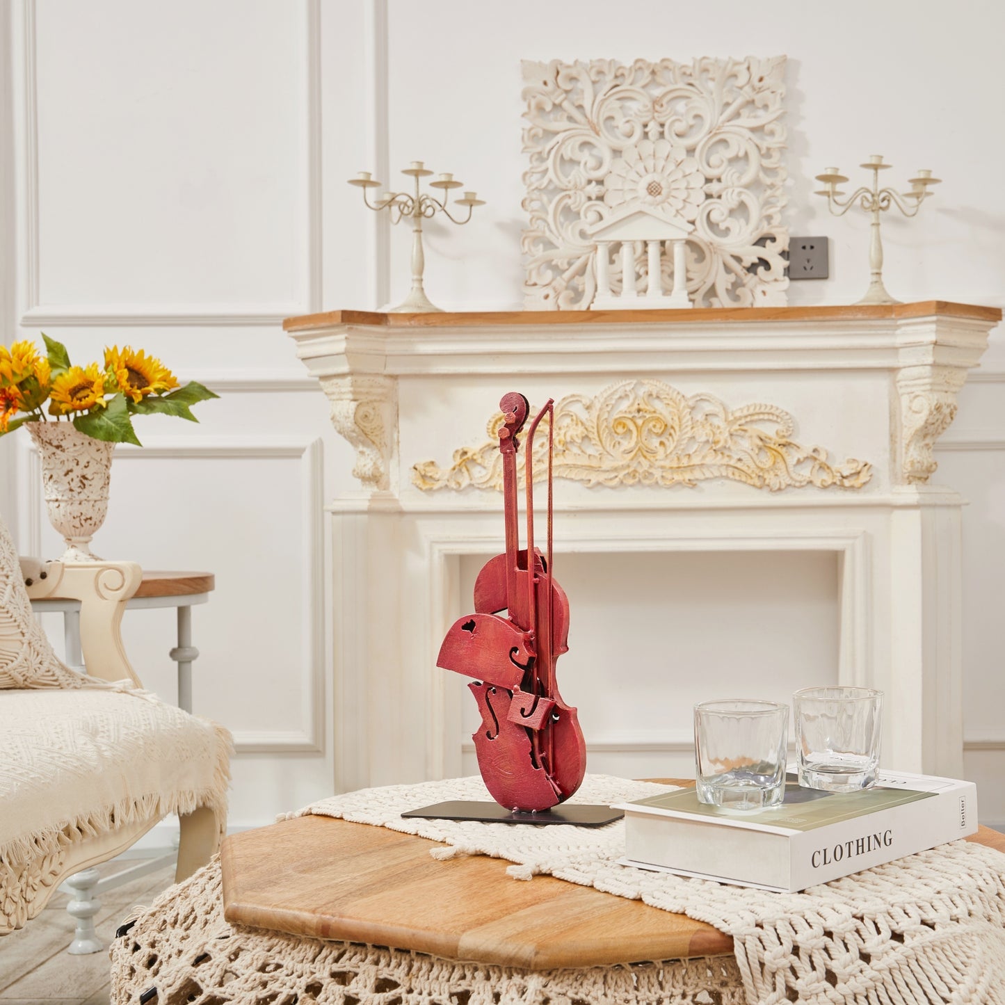 SunBlogs Art Metal Violins Statue & Sculpture Music Decor