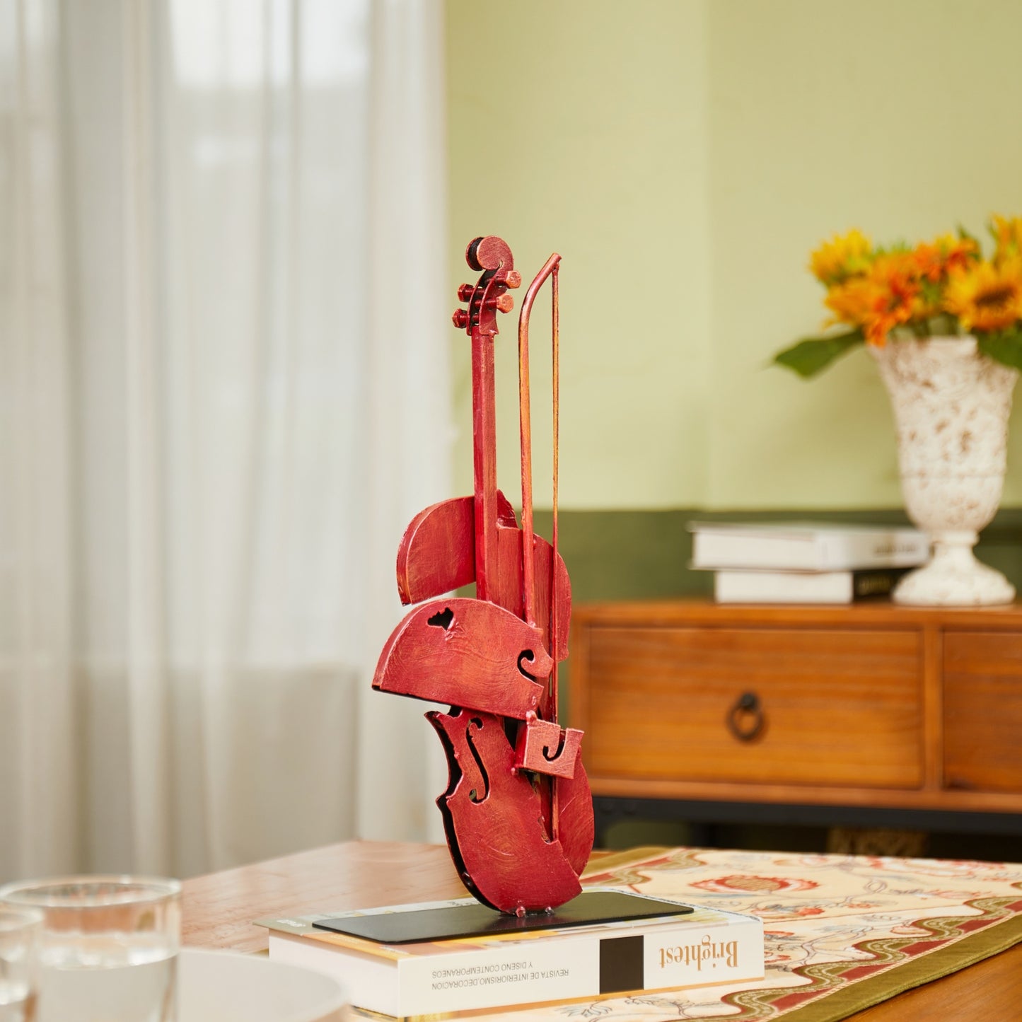 SunBlogs Art Metal Violins Statue & Sculpture Music Decor