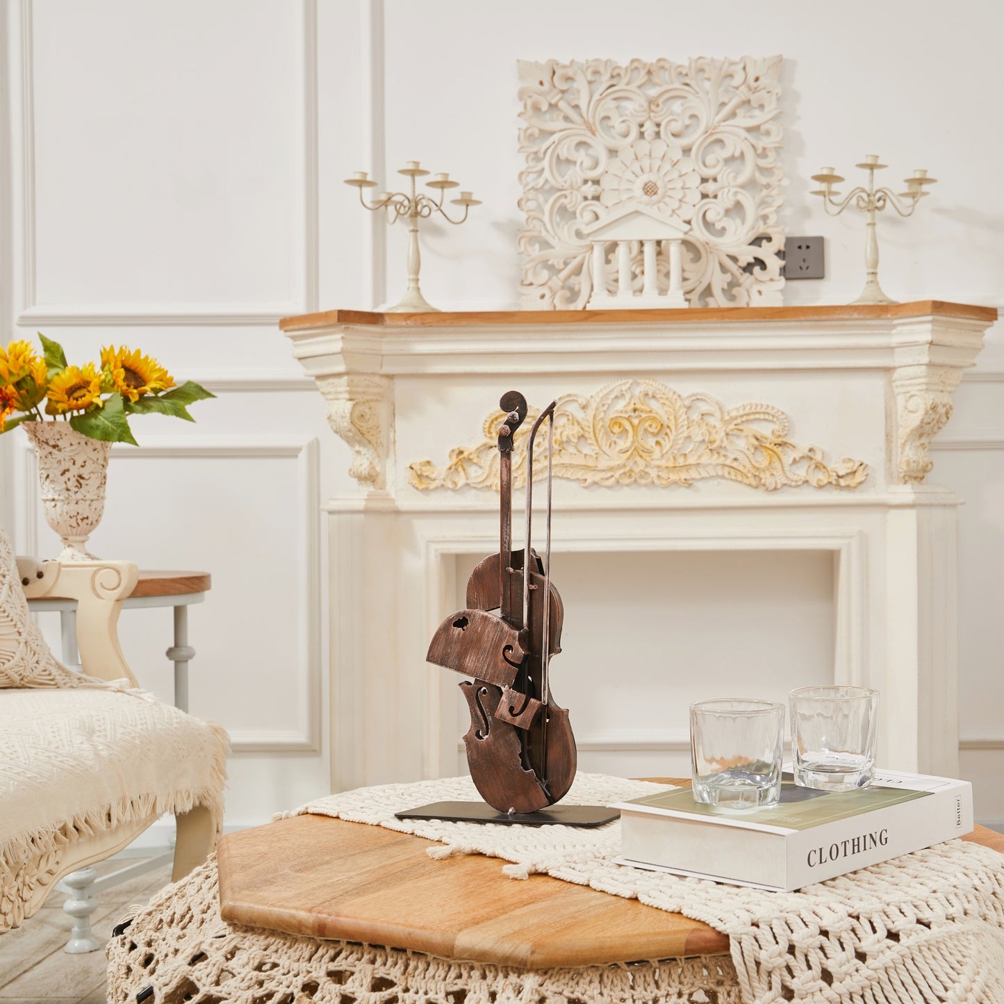 SunBlogs Art Metal Violins Statue & Sculpture Music Decor