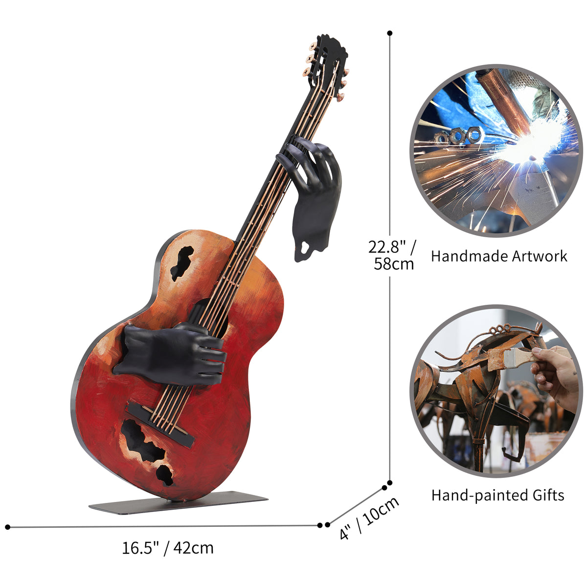SunBlogs Art Handmade & Hand-painted Metal Guitar Sculpture for Music Lovers