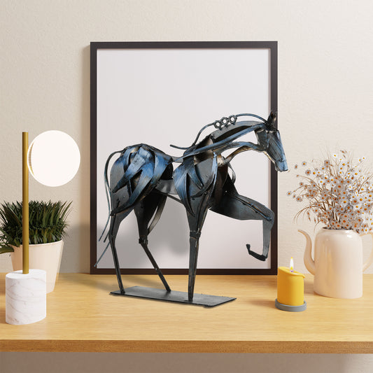 SunBlogs Art Handmade Horse Statue - Unique Rustic Decor for Office & Home - Hand-Painted Metal Sculpture - Unique Handicraft Gift for Horse Lovers