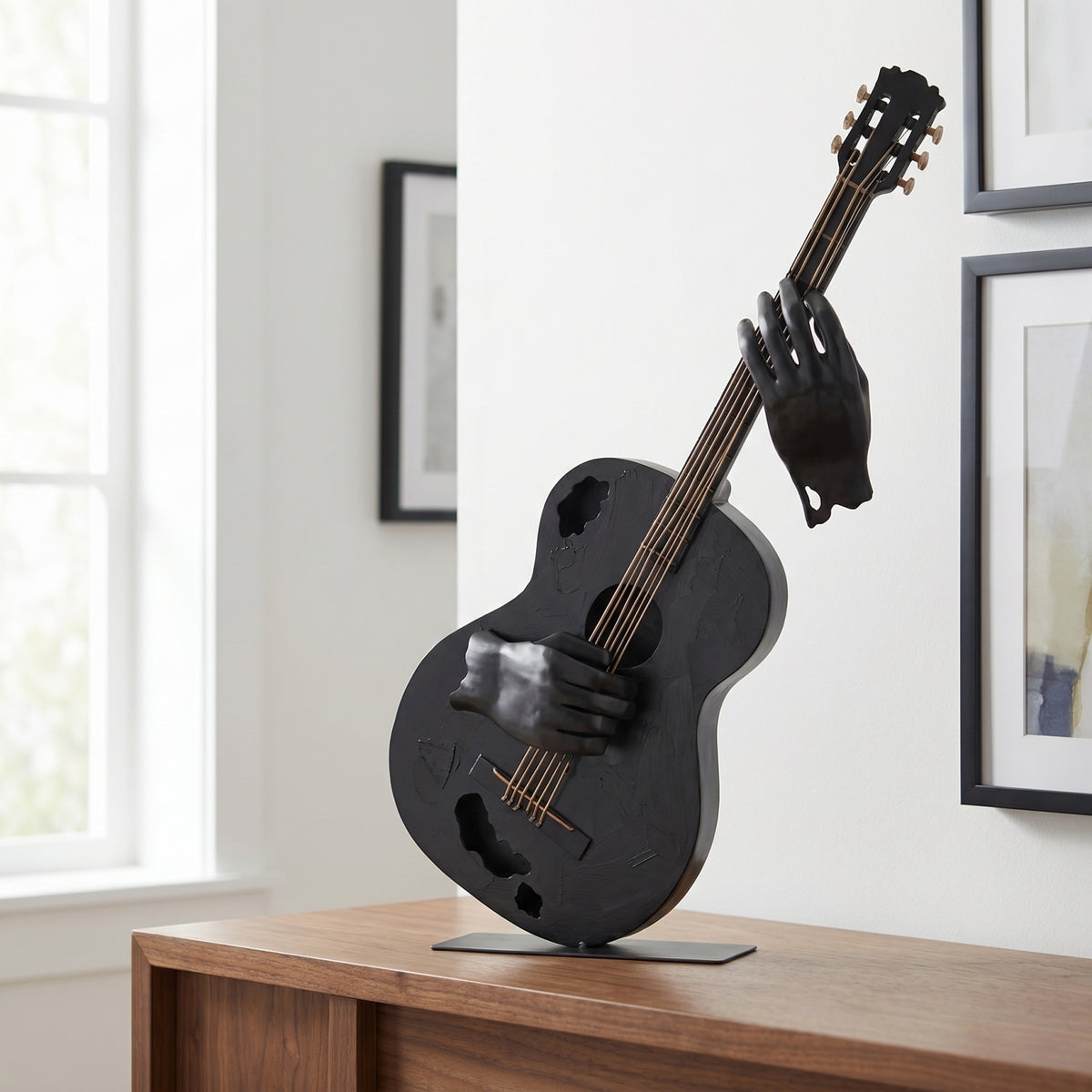 SunBlogs Art Handmade & Hand-painted Metal Guitar Sculpture for Music Lovers