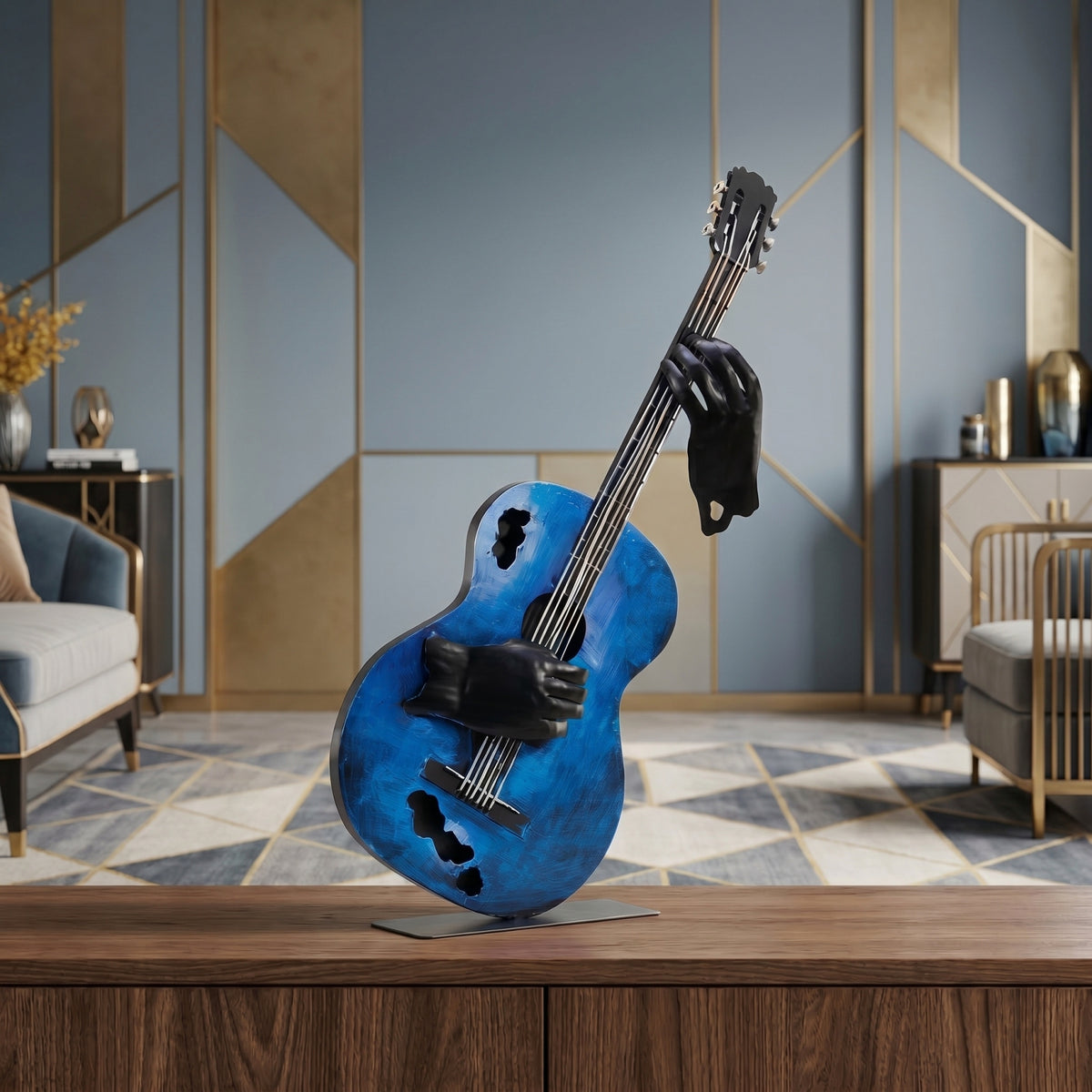 SunBlogs Art Handmade & Hand-painted Metal Guitar Sculpture for Music Lovers