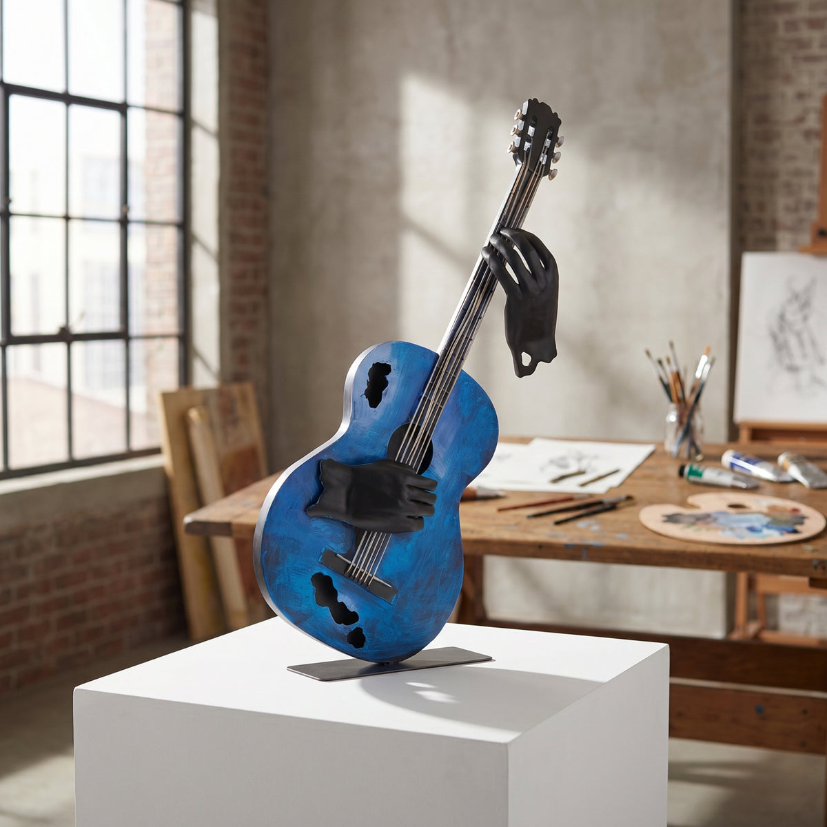 SunBlogs Art Handmade & Hand-painted Metal Guitar Sculpture for Music Lovers