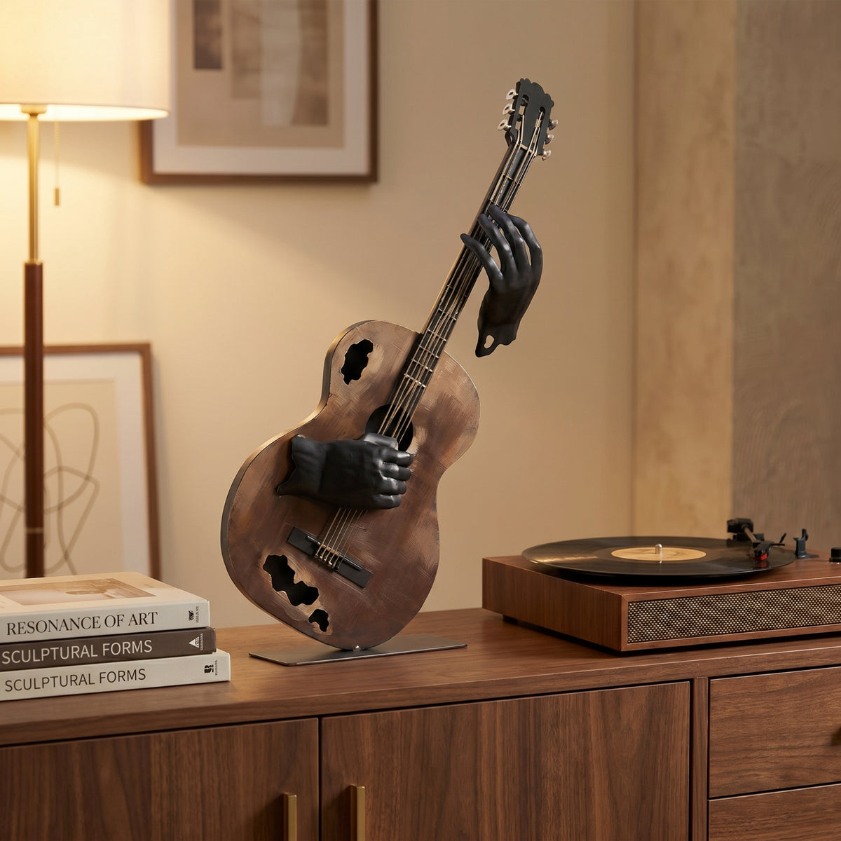 SunBlogs Art Handmade & Hand-painted Metal Guitar Sculpture for Music Lovers