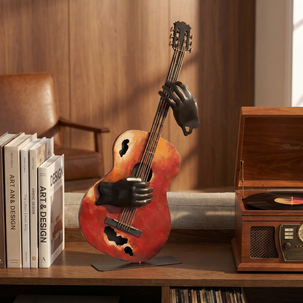SunBlogs Art Handmade & Hand-painted Metal Guitar Sculpture for Music Lovers