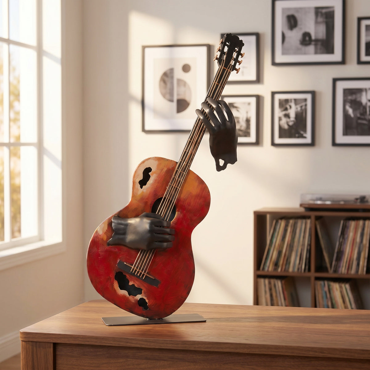 SunBlogs Art Handmade & Hand-painted Metal Guitar Sculpture for Music Lovers
