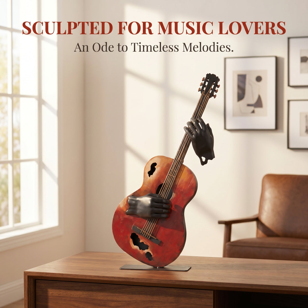 SunBlogs Art Handmade & Hand-painted Metal Guitar Sculpture for Music Lovers