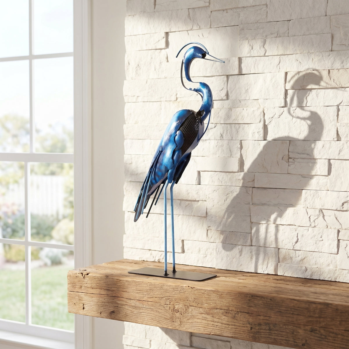 SunBlogs Art Handmade & Hand-painted Metal Heron Sculpture for Bird Lovers