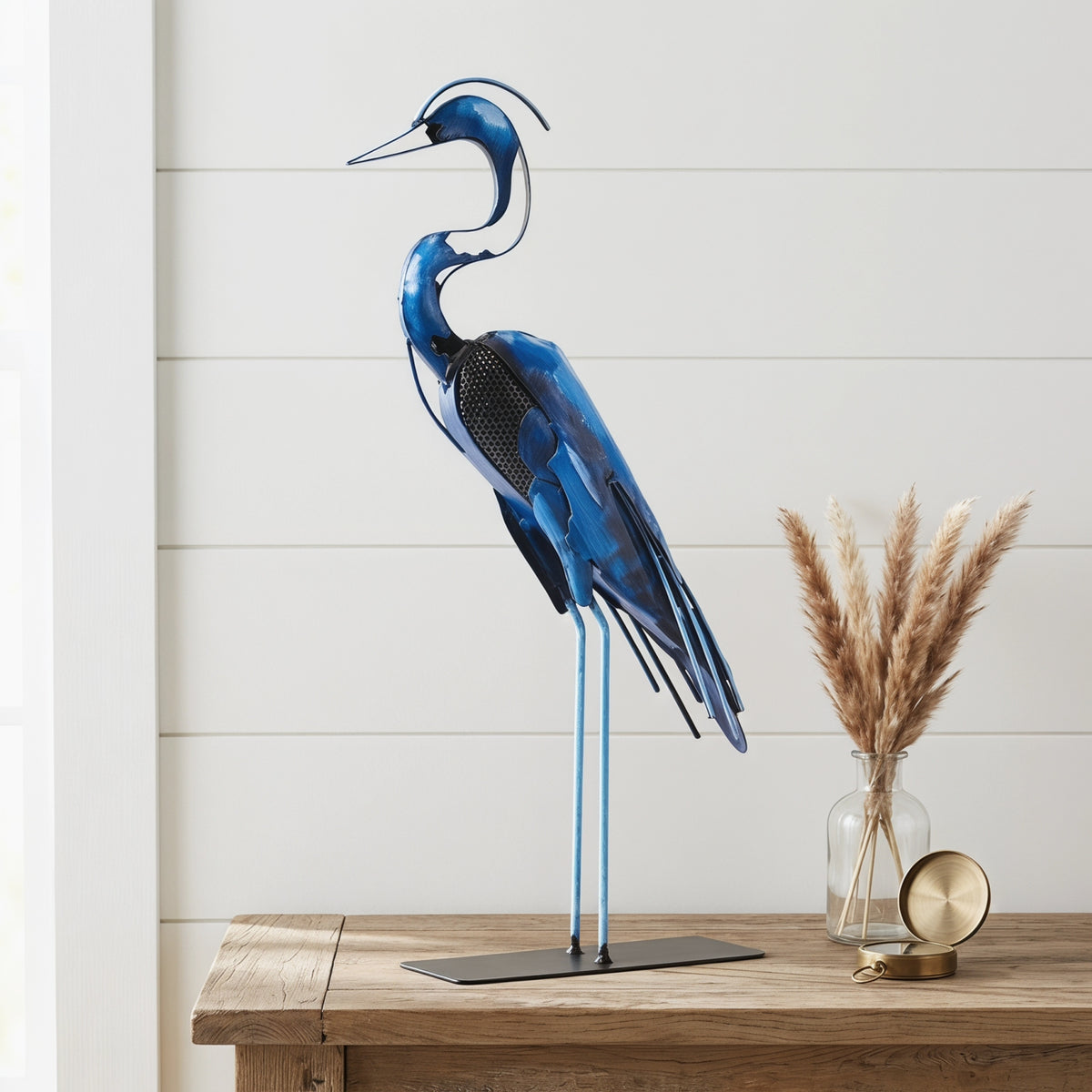 SunBlogs Art Handmade & Hand-painted Metal Heron Sculpture for Bird Lovers