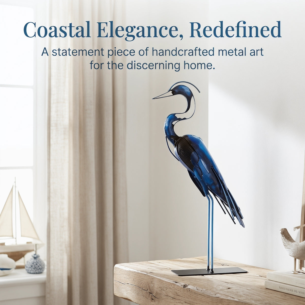 SunBlogs Art Handmade & Hand-painted Metal Heron Sculpture for Bird Lovers