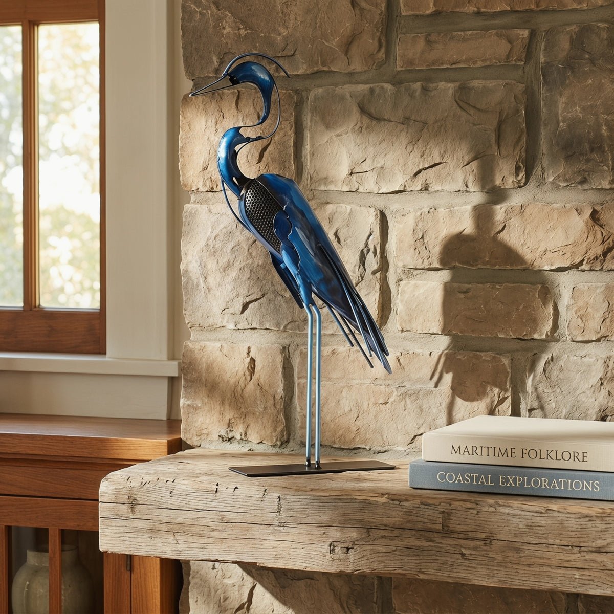 SunBlogs Art Handmade & Hand-painted Metal Heron Sculpture for Bird Lovers