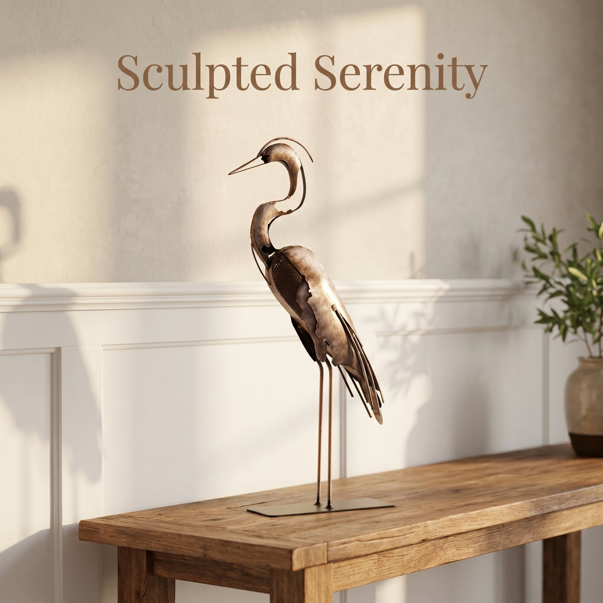 SunBlogs Art Handmade & Hand-painted Metal Heron Sculpture for Bird Lovers