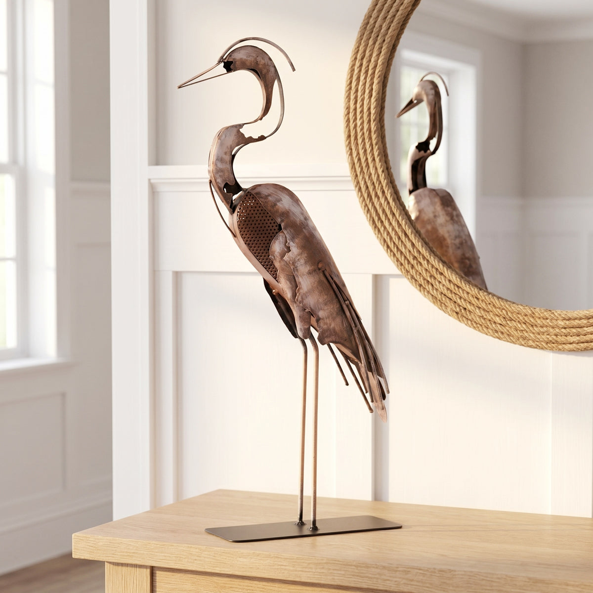 SunBlogs Art Handmade & Hand-painted Metal Heron Sculpture for Bird Lovers