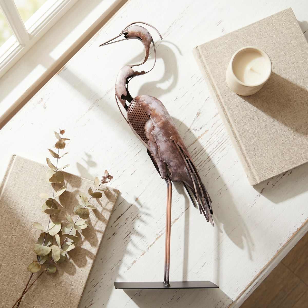 SunBlogs Art Handmade & Hand-painted Metal Heron Sculpture for Bird Lovers