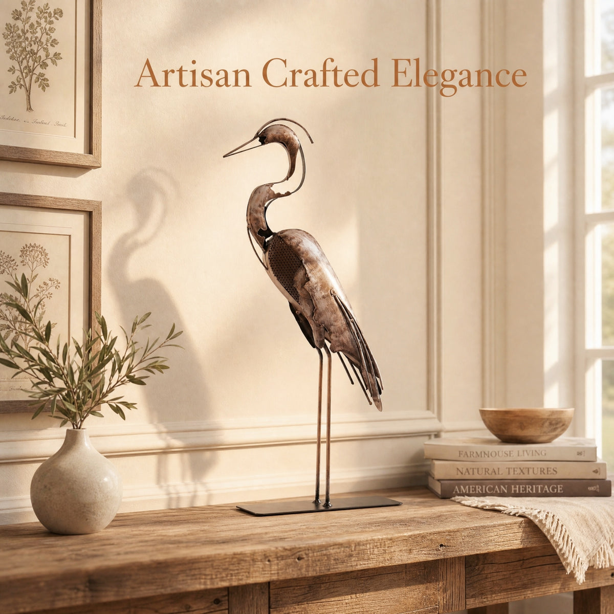 SunBlogs Art Handmade & Hand-painted Metal Heron Sculpture for Bird Lovers