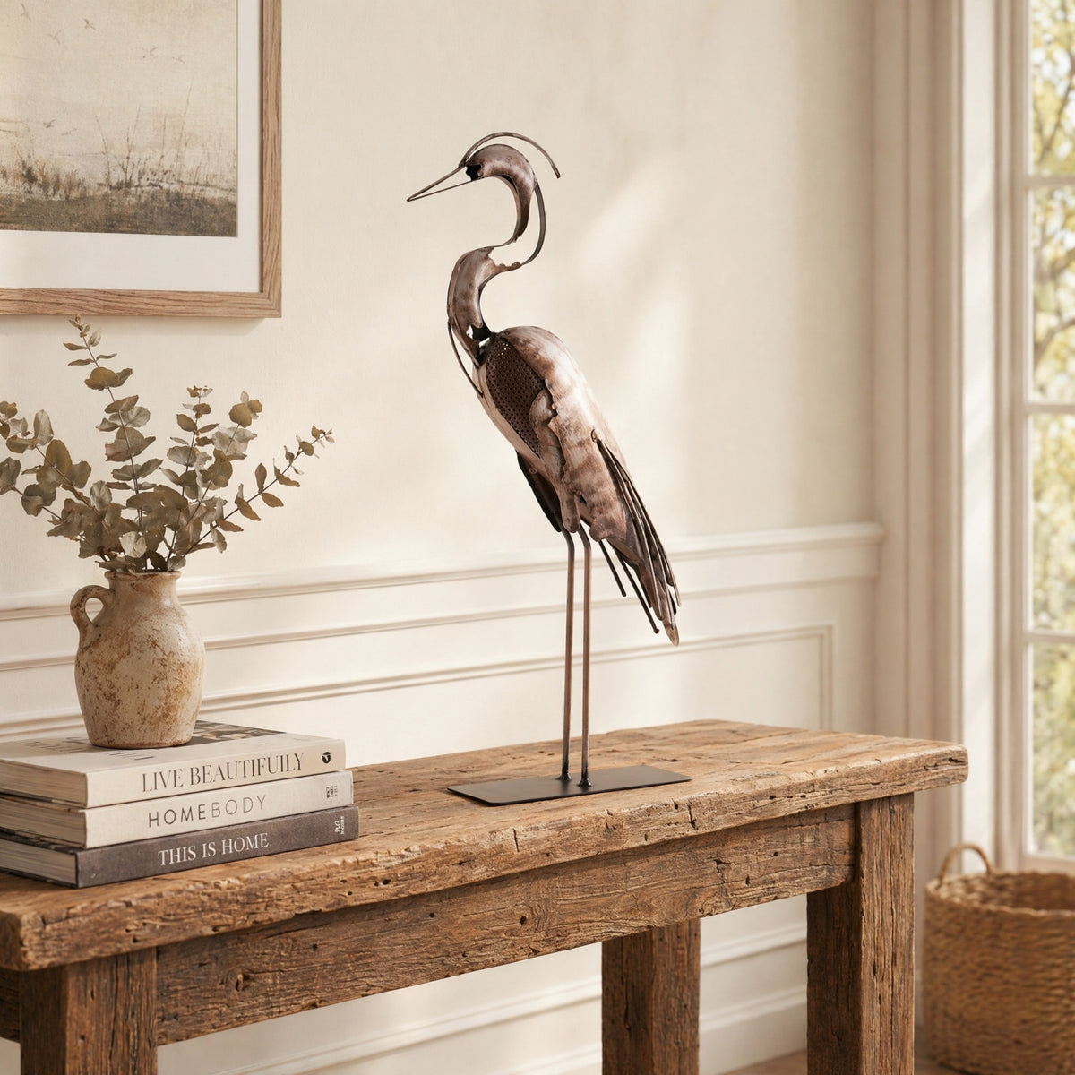 SunBlogs Art Handmade & Hand-painted Metal Heron Sculpture for Bird Lovers