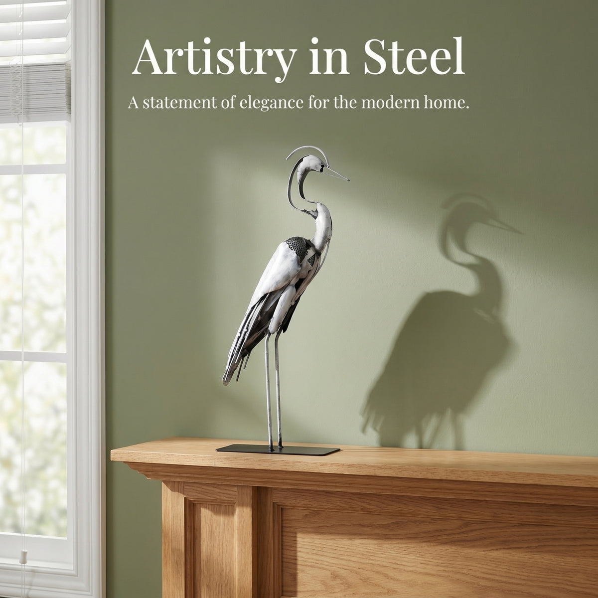 SunBlogs Art Handmade & Hand-painted Metal Heron Sculpture for Bird Lovers