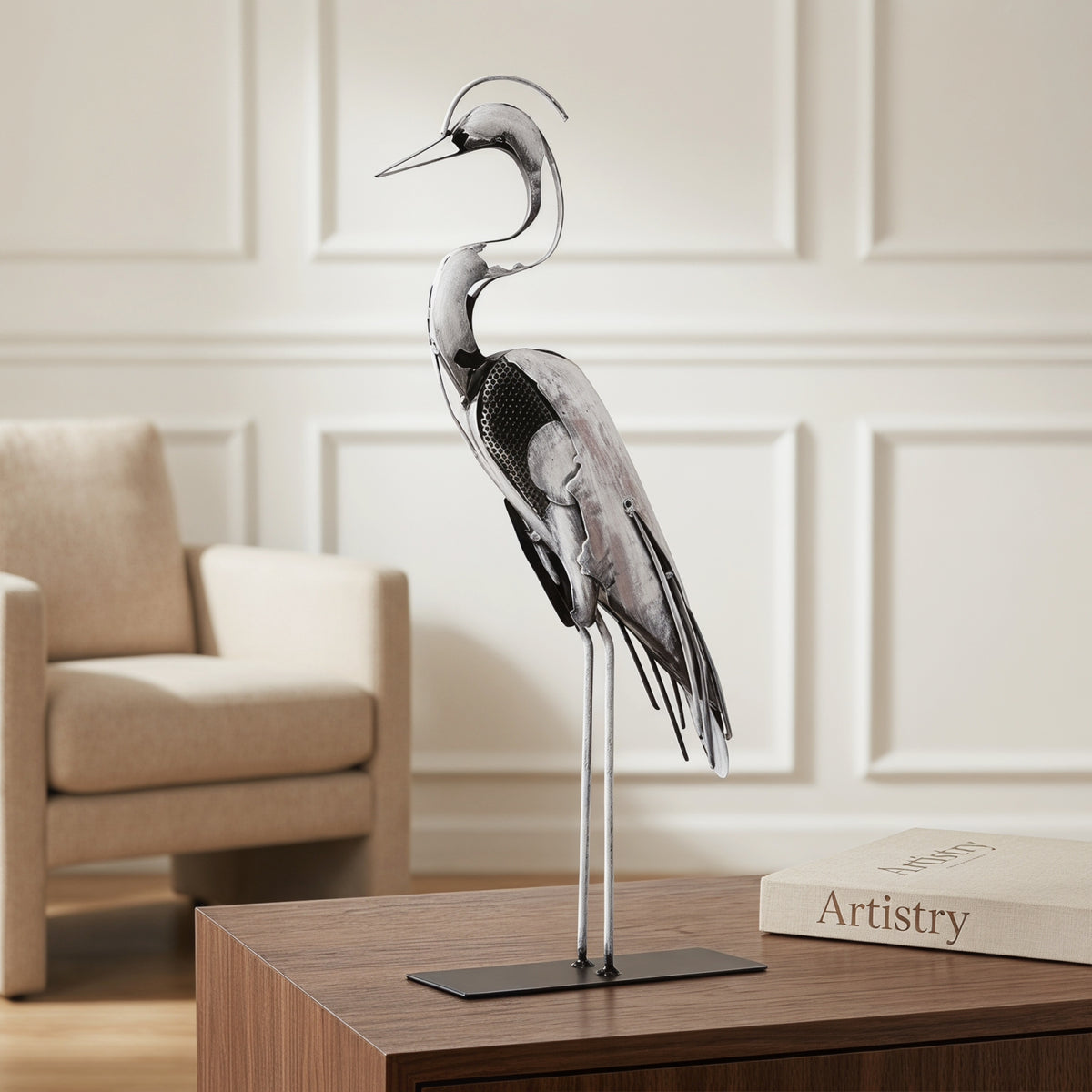 SunBlogs Art Handmade & Hand-painted Metal Heron Sculpture for Bird Lovers