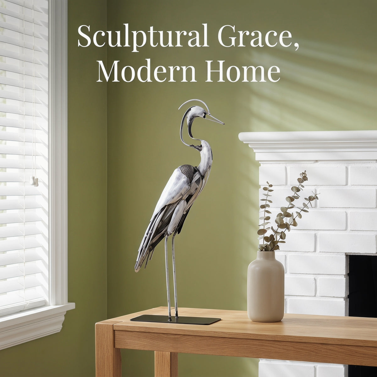 SunBlogs Art Handmade & Hand-painted Metal Heron Sculpture for Bird Lovers