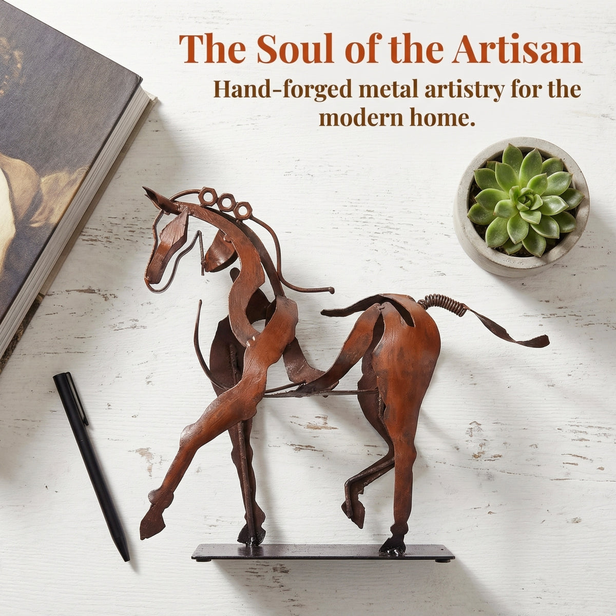 SunBlogs Art Handmade & Hand-painted Metal Horse Sculpture for Horse Lovers