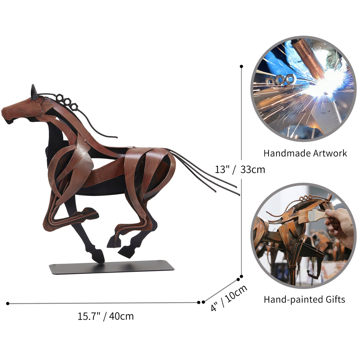 SunBlogs Art Handmade & Hand-painted Metal Horse Sculpture Gifts for Horse Lovers